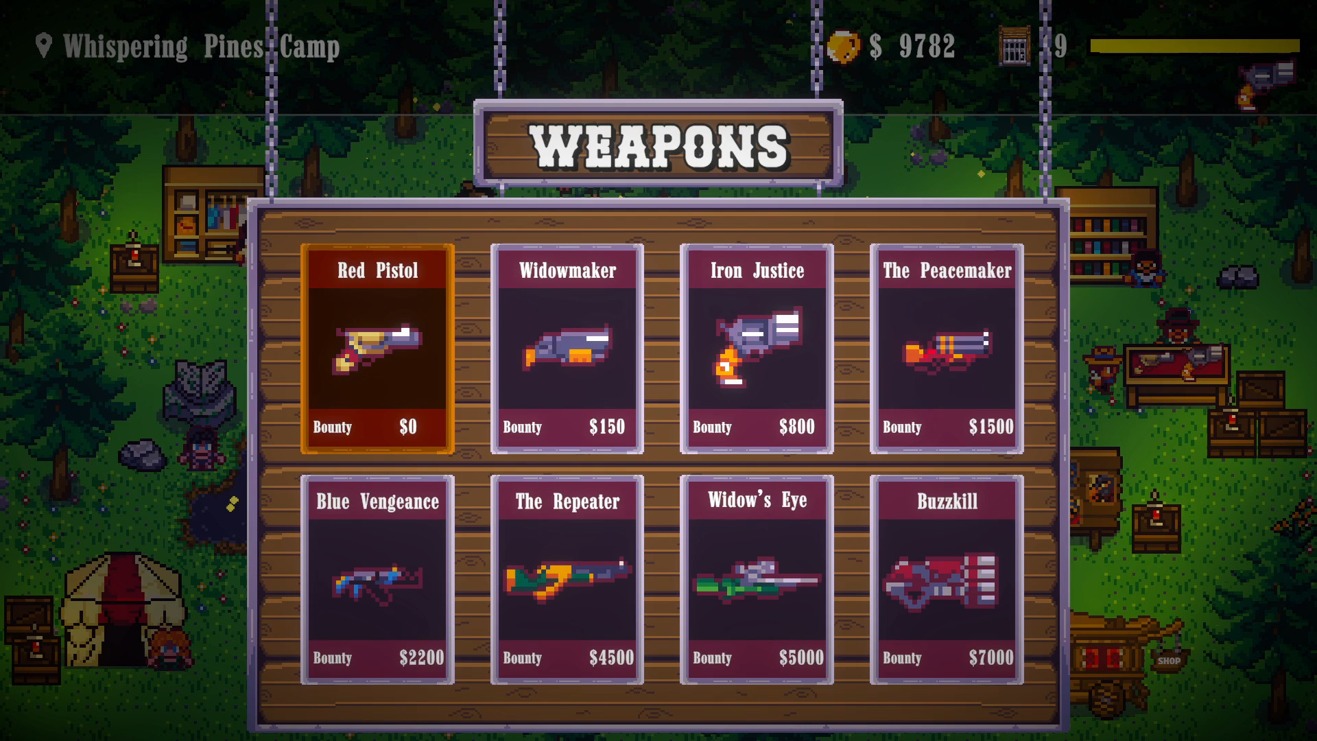 Red Pistol gameplay screenshot - Weapons selection